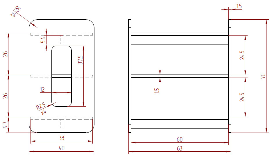 Rysunek techniczny regału MIMI RG